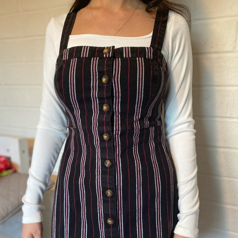 Hollister Black and Red Striped Button Dress